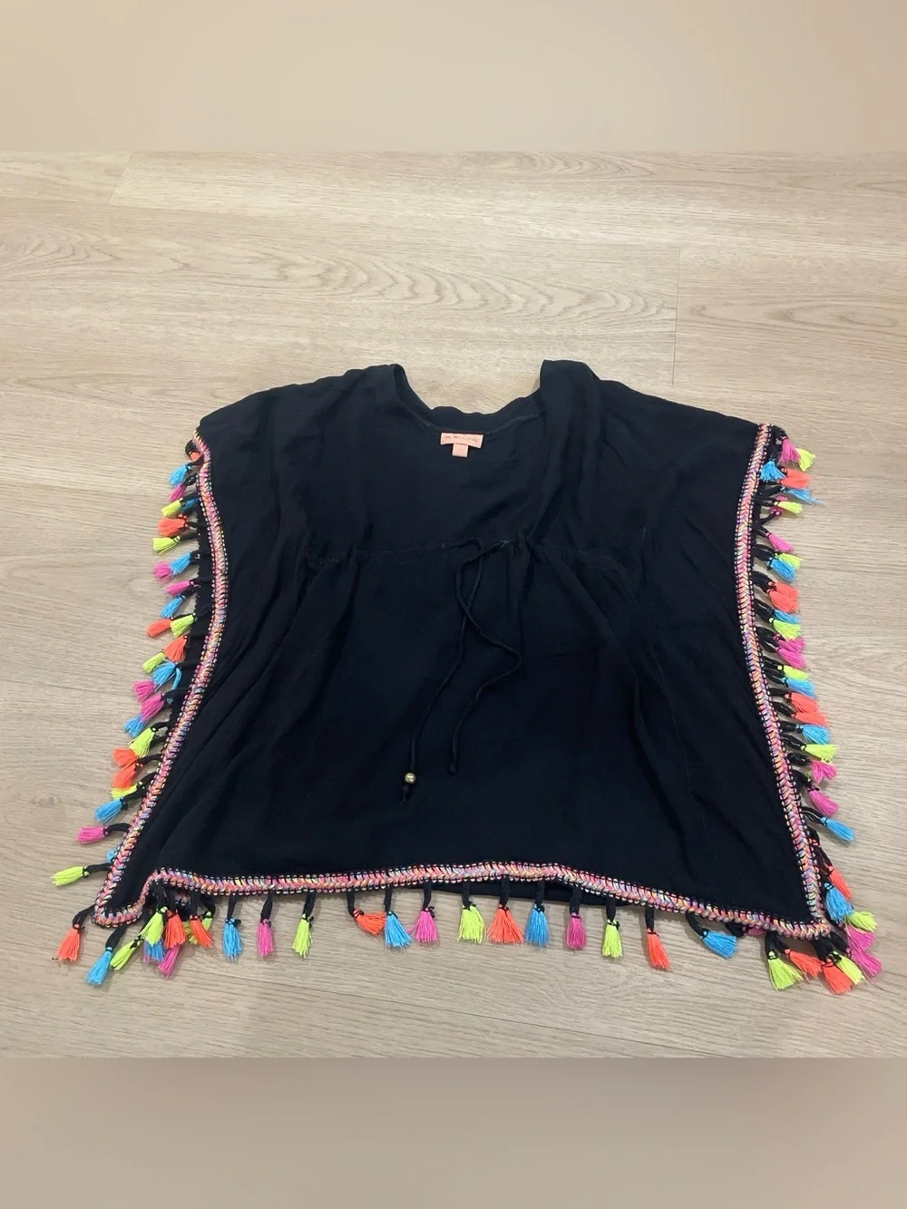 Pilyq Black Swim Coverup with Neon Tassel Trim